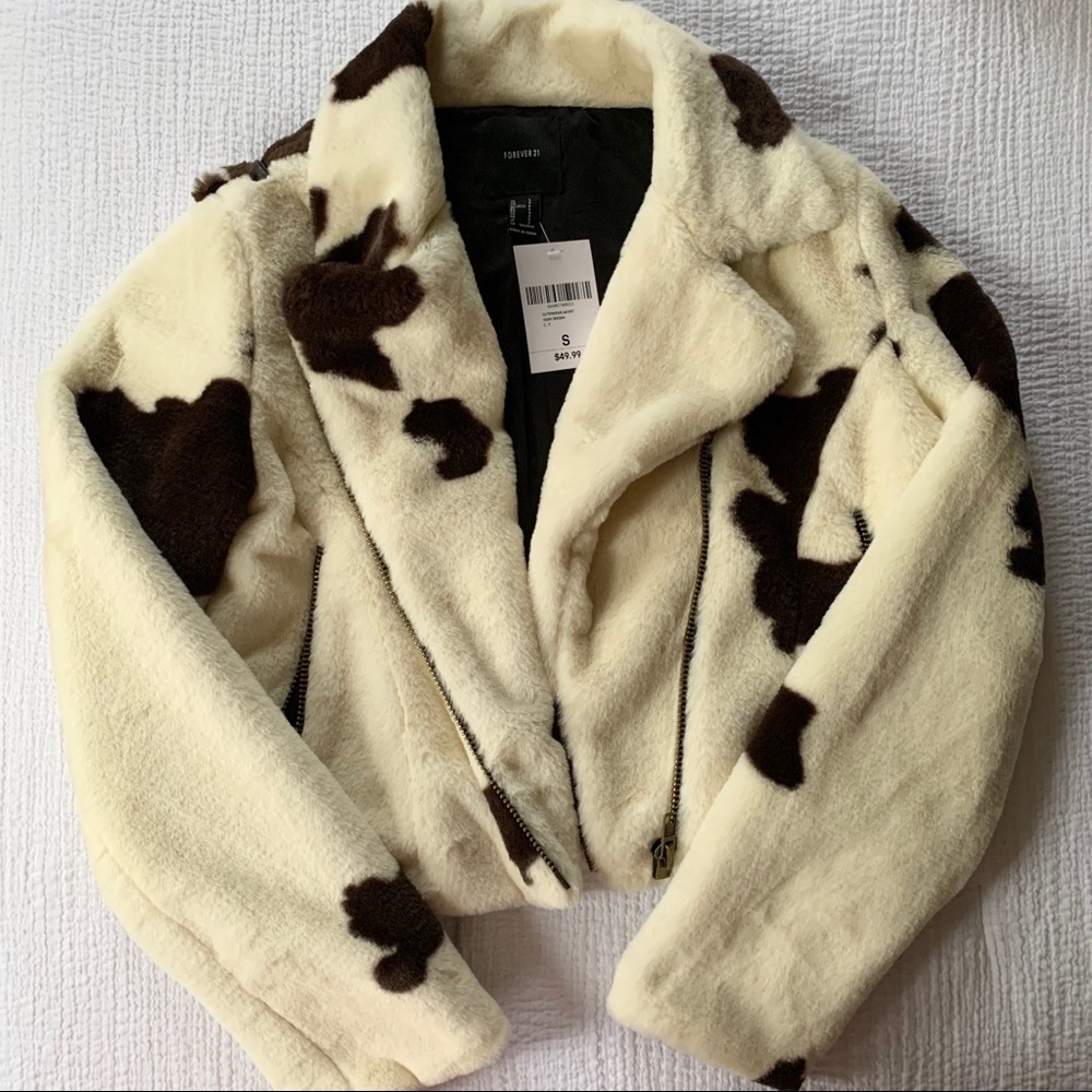 🆕 Plush Cow Print Moto Jacket